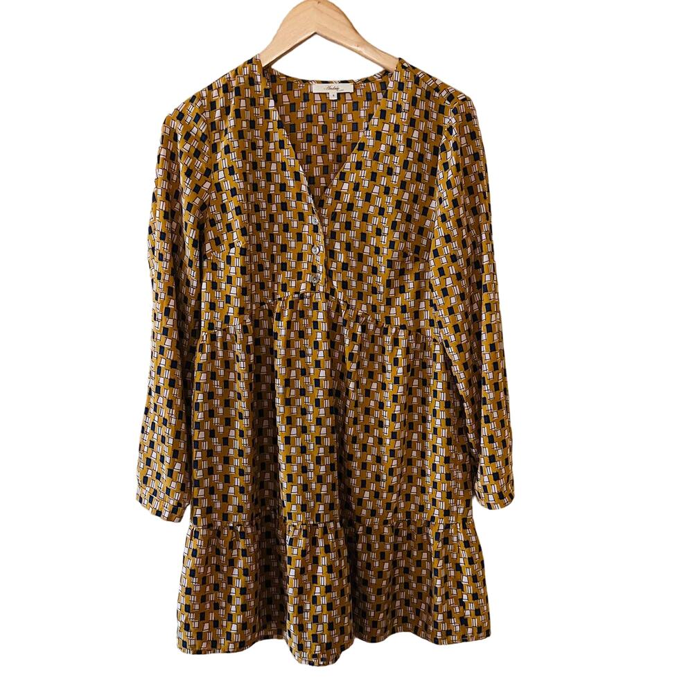 Andree By Unit Abstract Print V Neck Long Sleeve Tiered Dress Size S Small - Picture 7 of 7